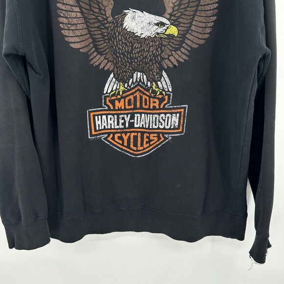 HARLEY DAVIDSON *Flawed* Black Palm Beach Eagle Graphic Hoodie Jacket Large - Picture 6 of 11